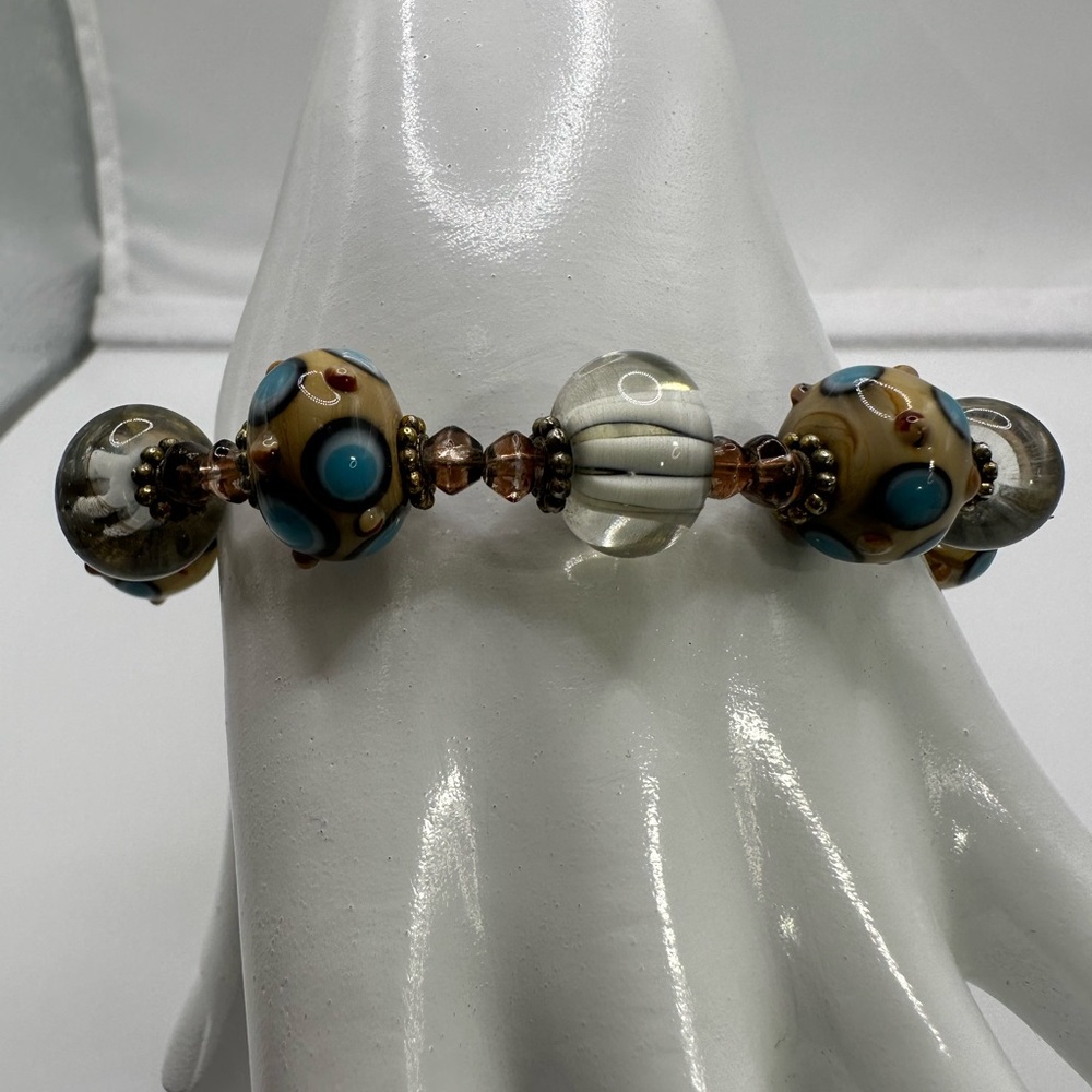 BRACELET Lampwork GLASS, SWAROVSKI - crystal beaded with a toggle clasp LOVELY!